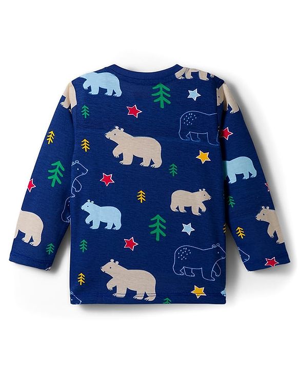 Babyhug Cotton Knit Full Sleeves Co-ords Night Suit With Animal Print - Navy Blue