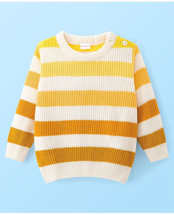 Babyhug Knit Full Sleeves Pullover Sweater with Stripes - Yellow