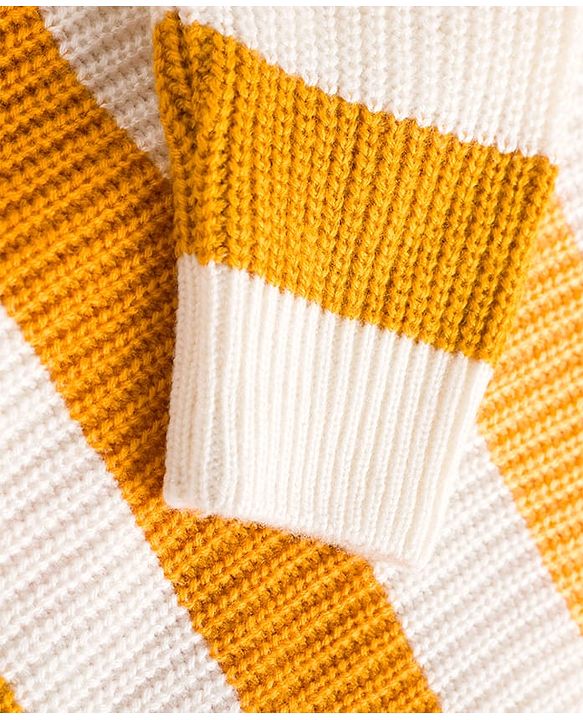 Babyhug Knit Full Sleeves Pullover Sweater with Stripes - Yellow