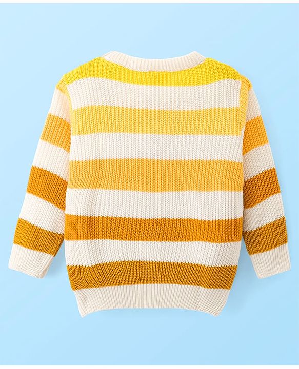 Babyhug Knit Full Sleeves Pullover Sweater with Stripes - Yellow