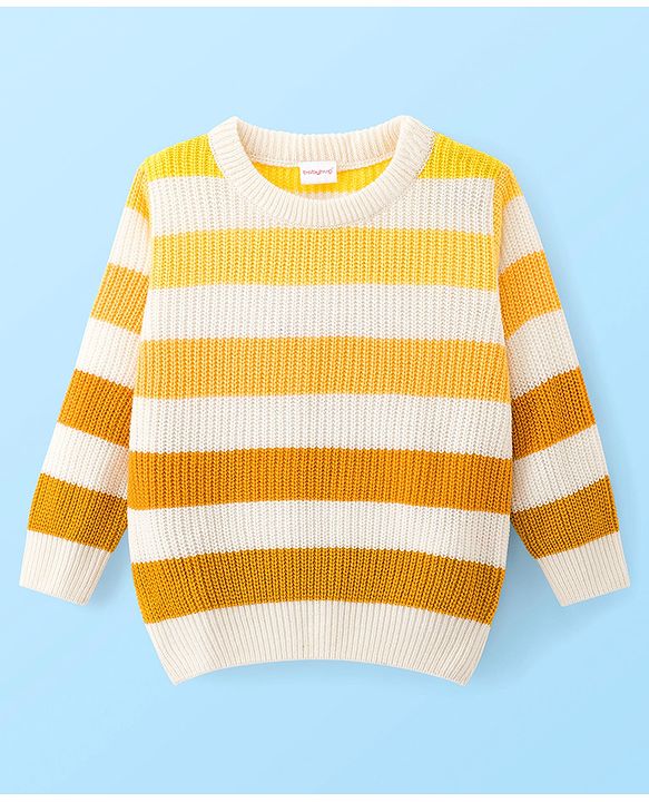 Babyhug Knit Full Sleeves Pullover Sweater with Stripes - Yellow