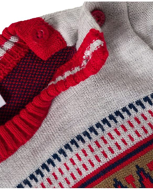Babyhug Knit Full Sleeves Pullover Sweater Set with Stripes & Zig Zag Design - Red & White