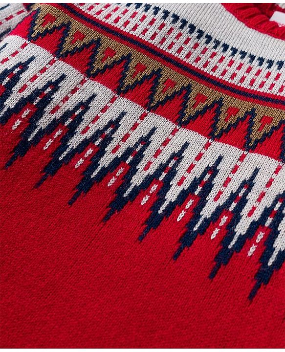 Babyhug Knit Full Sleeves Pullover Sweater Set with Stripes & Zig Zag Design - Red & White