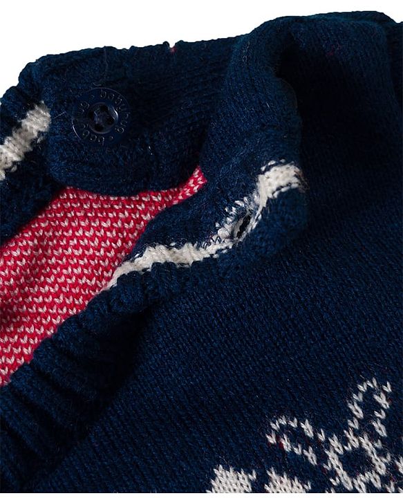 Babyhug Knit Full Sleeves Pullover Sweater Set with Snow Flakes & Reindeer  Design - Navy Blue