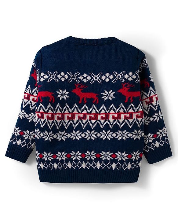 Babyhug Knit Full Sleeves Pullover Sweater Set with Snow Flakes & Reindeer  Design - Navy Blue