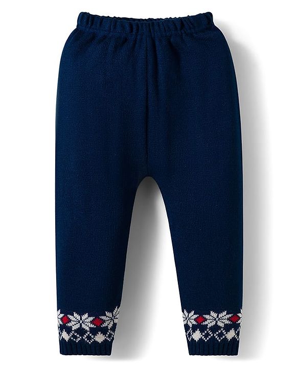 Babyhug Knit Full Sleeves Pullover Sweater Set with Snow Flakes & Reindeer  Design - Navy Blue
