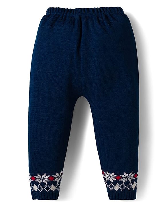 Babyhug Knit Full Sleeves Pullover Sweater Set with Snow Flakes & Reindeer  Design - Navy Blue