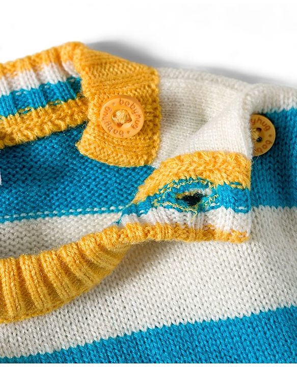 Babyhug Knitted Full Sleeves Sweater Set With Airplane Embroidery - Blue & Yellow