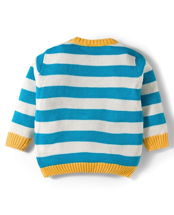 Babyhug Knitted Full Sleeves Sweater Set With Airplane Embroidery - Blue & Yellow