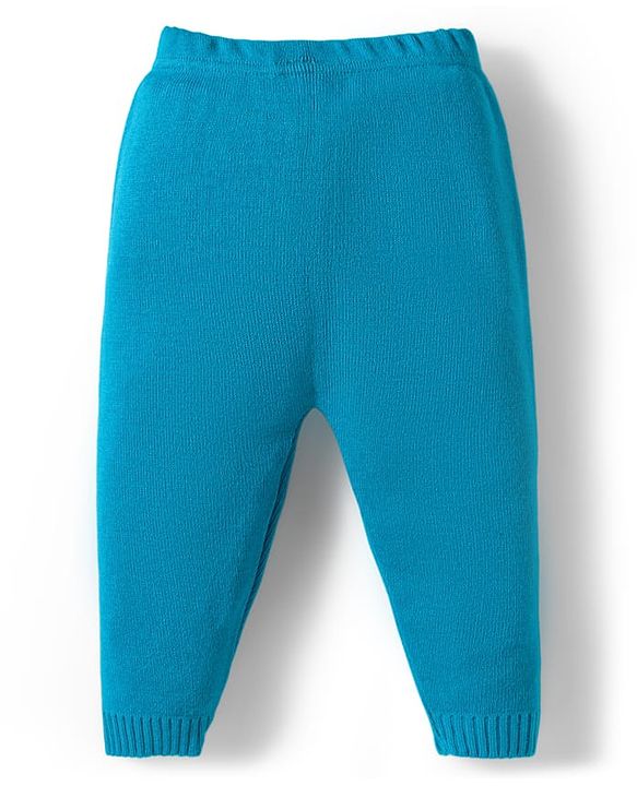 Babyhug Knitted Full Sleeves Sweater Set With Airplane Embroidery - Blue & Yellow