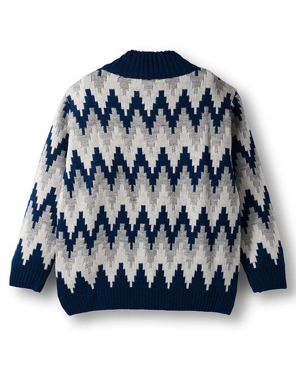 Babyhug Knit Full Sleeves Pullover with Zig Zag Design - Navy Blue