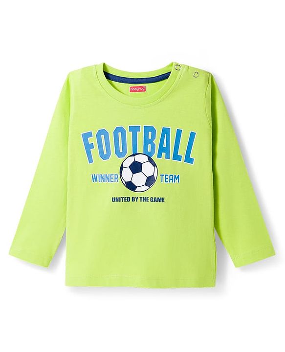 Babyhug 100% Cotton Knit Full Sleeves T-Shirt with Football Text Print - Lemon Yellow