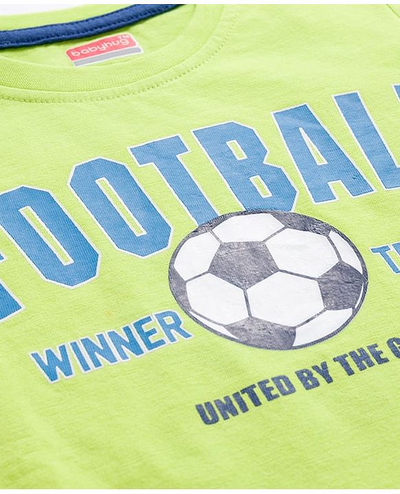 Babyhug 100% Cotton Knit Full Sleeves T-Shirt with Football Text Print - Lemon Yellow
