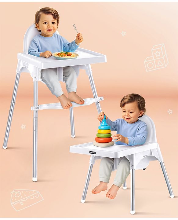 Babyhug Multi-functional Highchair & Convertible Feeding Chair | Removable Feeding Tray| Adjustable Footrest| Safety Harness| Anti-skid Base| Easy Assembly| Easy Cleaning| 6 Months to 3 Years - Blue