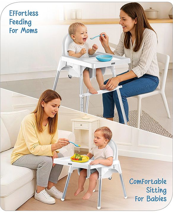 Babyhug Multi-functional Highchair & Convertible Feeding Chair | Removable Feeding Tray| Adjustable Footrest| Safety Harness| Anti-skid Base| Easy Assembly| Easy Cleaning| 6 Months to 3 Years - Blue