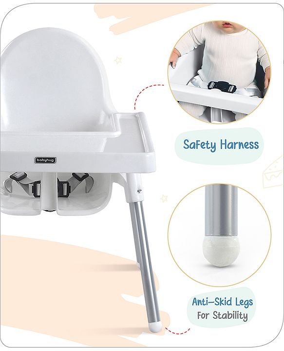 Babyhug Multi-functional Highchair & Convertible Feeding Chair | Removable Feeding Tray| Adjustable Footrest| Safety Harness| Anti-skid Base| Easy Assembly| Easy Cleaning| 6 Months to 3 Years - Blue