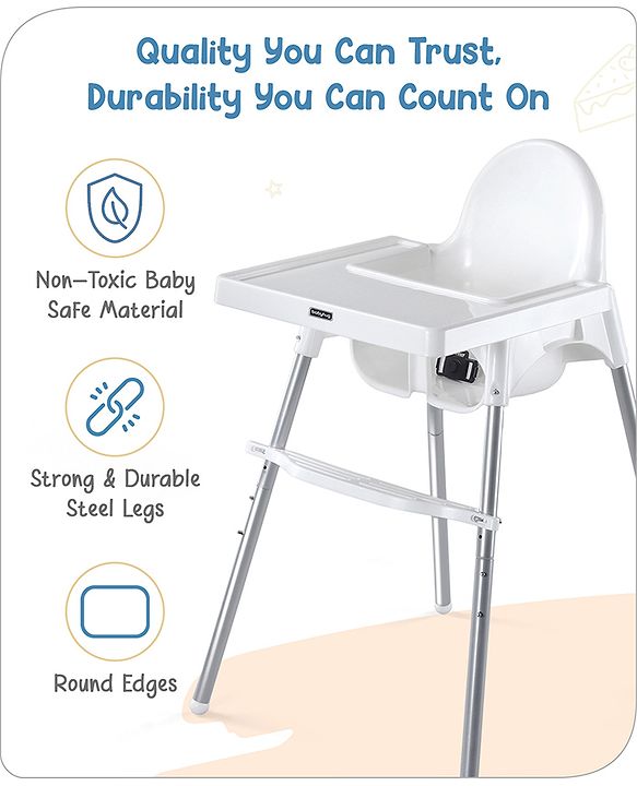Babyhug Multi-functional Highchair & Convertible Feeding Chair | Removable Feeding Tray| Adjustable Footrest| Safety Harness| Anti-skid Base| Easy Assembly| Easy Cleaning| 6 Months to 3 Years - Blue