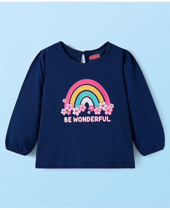 Babyhug 100% Cotton Knit Full Sleeves T-Shirt with Heart & Rainbow Print Pack of 3 - Navy Blue White & Pink