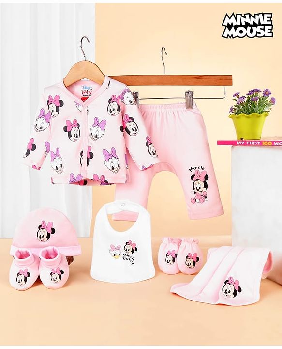 Babyhug Disney Cotton Baby Clothing Gift Set with Minnie & Daisy Print - Pink