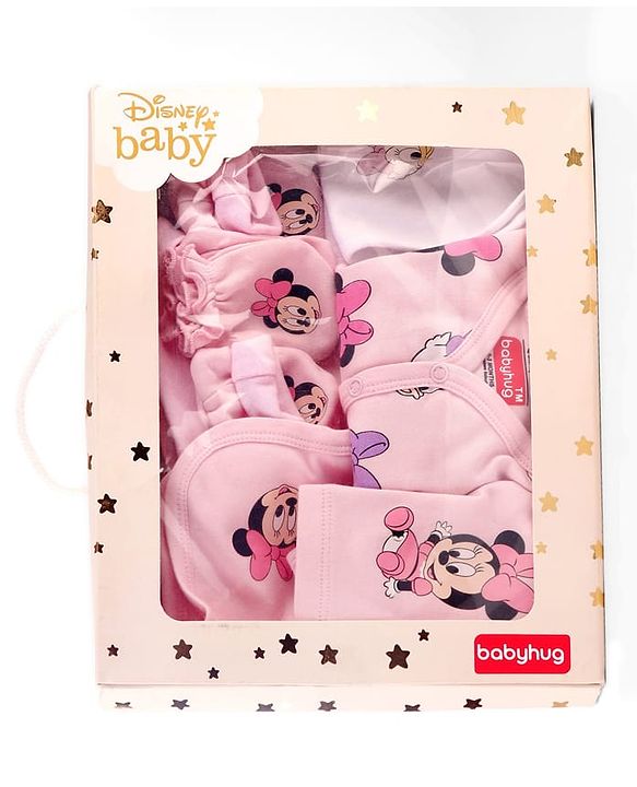 Babyhug Disney Cotton Baby Clothing Gift Set with Minnie & Daisy Print - Pink