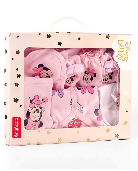 Babyhug Disney Cotton Baby Clothing Gift Set with Minnie & Daisy Print - Pink