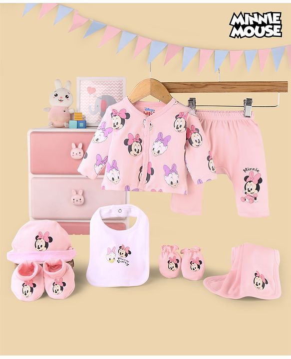Babyhug Disney Cotton Baby Clothing Gift Set with Minnie & Daisy Print - Pink