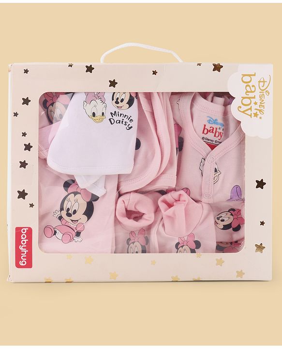 Babyhug Disney Cotton Baby Clothing Gift Set with Minnie & Daisy Print - Pink