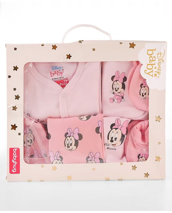 Babyhug Disney Interlock Cotton Baby Clothing Gift Set with Minnie Graphic - Pink