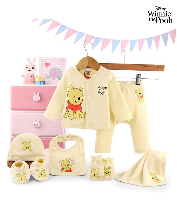 Babyhug Disney Cotton Baby Clothing Gift Set With Winnie the Pooh Graphic - Yellow