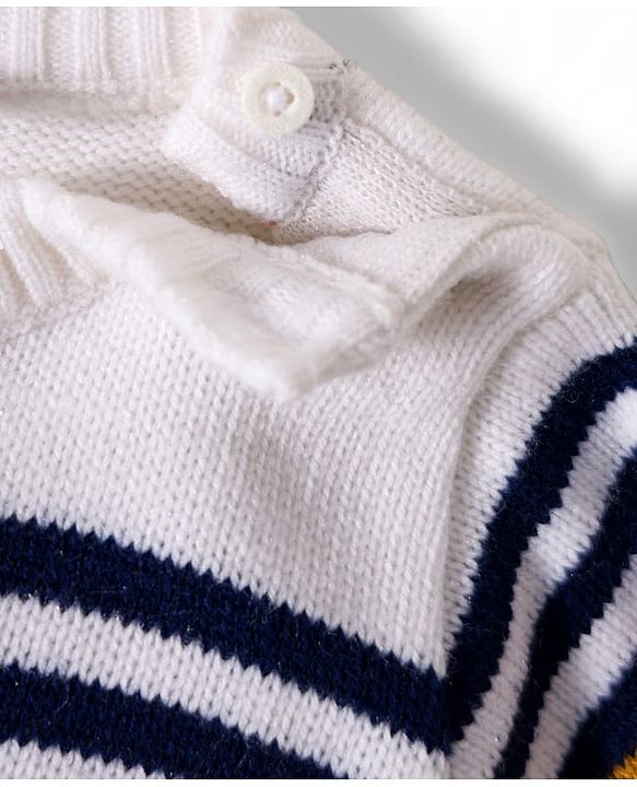 Babyhug Knit Full Sleeves Pullover Sweater with Color Block & Cable Knit Design - Mustard Navy Blue & White