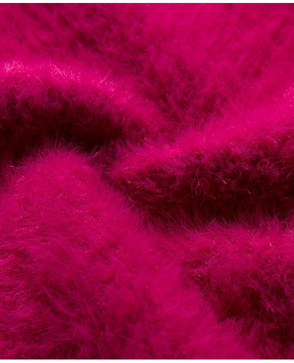 Babyhug Knit Full Sleeves Extra Soft Hairy Yarn Drop Shoulder Silhouette Pullover Sweater with Sequin Star Design - Fuchsia