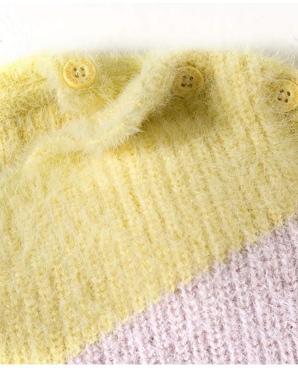 Babyhug Knit Full Sleeves Extra Soft Hairy Yarn Drop Shoulder Silhouette Pullover Sweater with Color Block Design - Lilac
