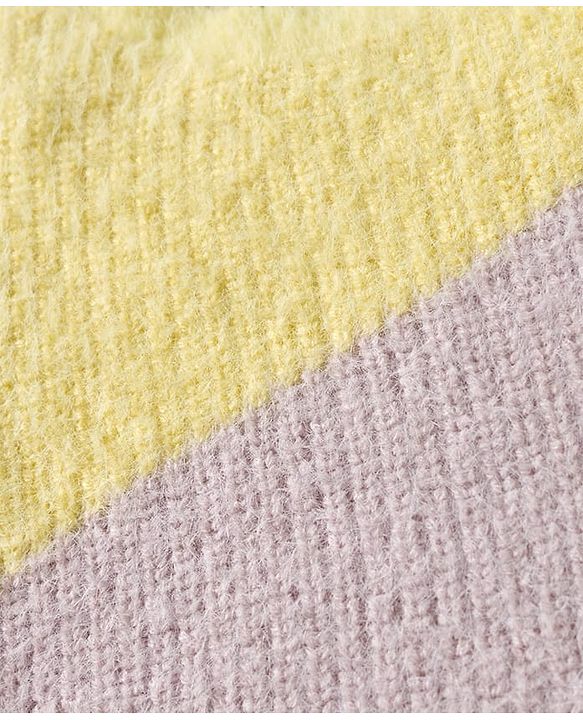 Babyhug Knit Full Sleeves Extra Soft Hairy Yarn Drop Shoulder Silhouette Pullover Sweater with Color Block Design - Lilac