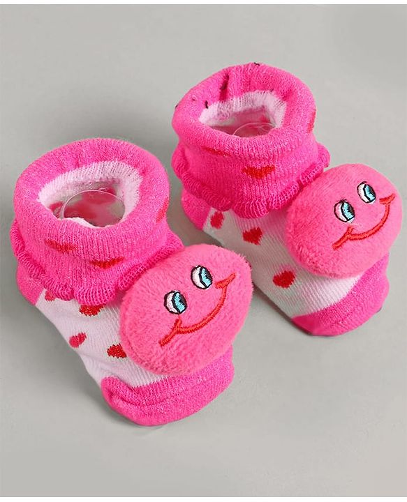 Cute Walk by Babyhug Slip On Sock Shoes with Smiley Applique - Fuchsia