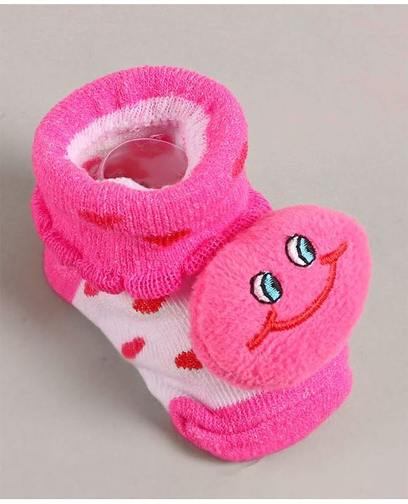 Cute Walk by Babyhug Slip On Sock Shoes with Smiley Applique - Fuchsia
