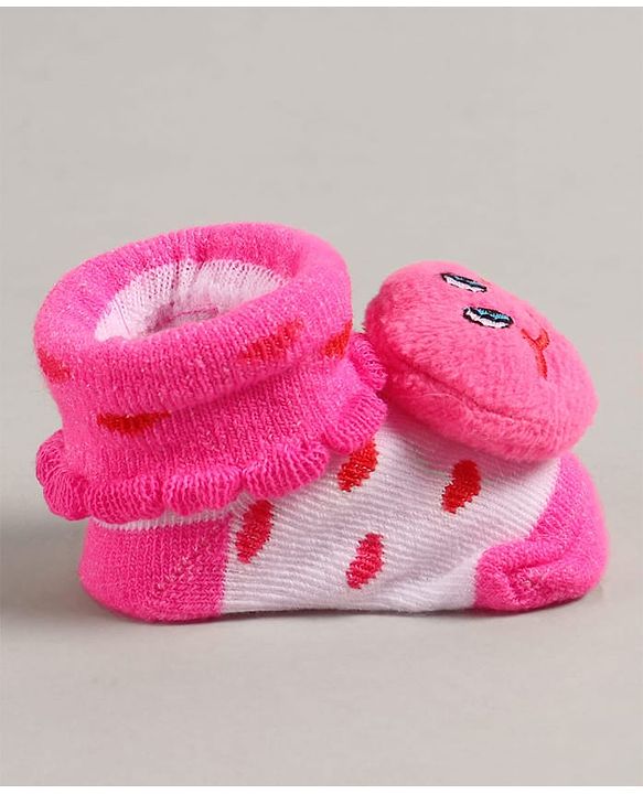 Cute Walk by Babyhug Slip On Sock Shoes with Smiley Applique - Fuchsia