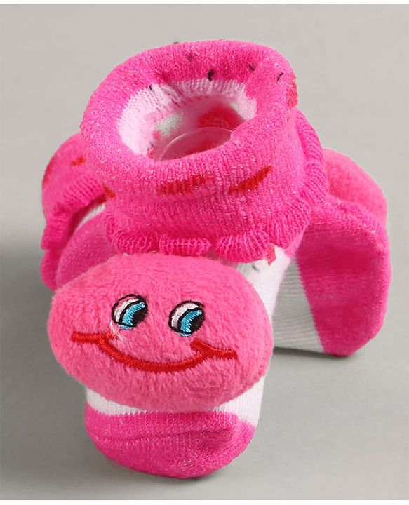 Cute Walk by Babyhug Slip On Sock Shoes with Smiley Applique - Fuchsia