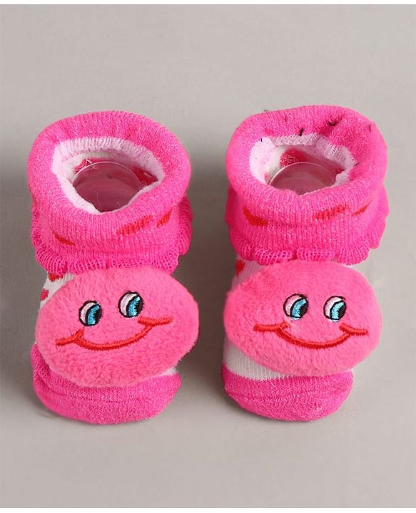 Cute Walk by Babyhug Slip On Sock Shoes with Smiley Applique - Fuchsia