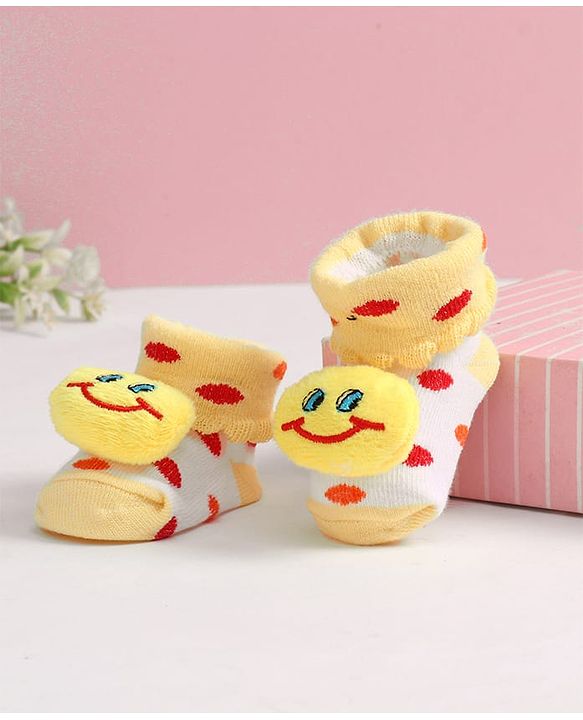 Cute Walk by Babyhug Slip On Sock Shoes with Smiley Applique - Yellow