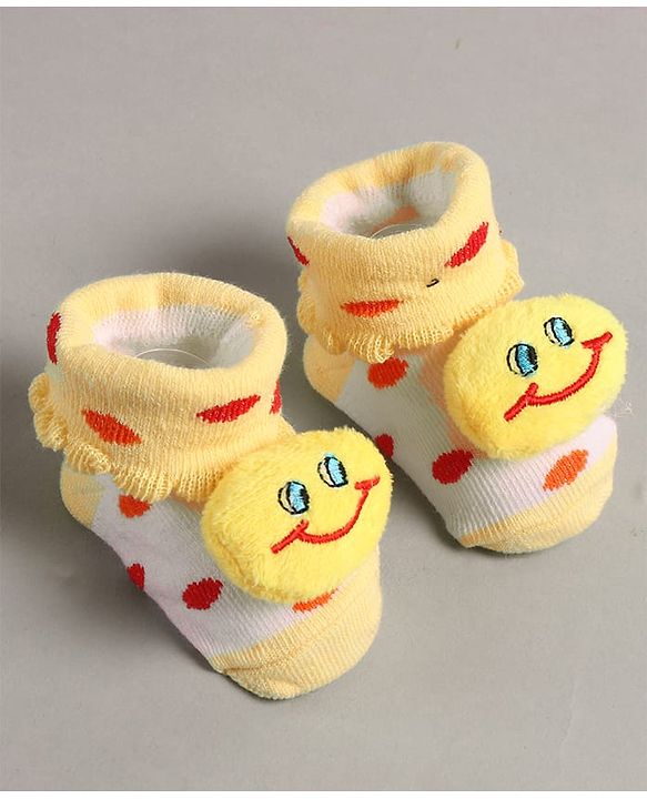 Cute Walk by Babyhug Slip On Sock Shoes with Smiley Applique - Yellow