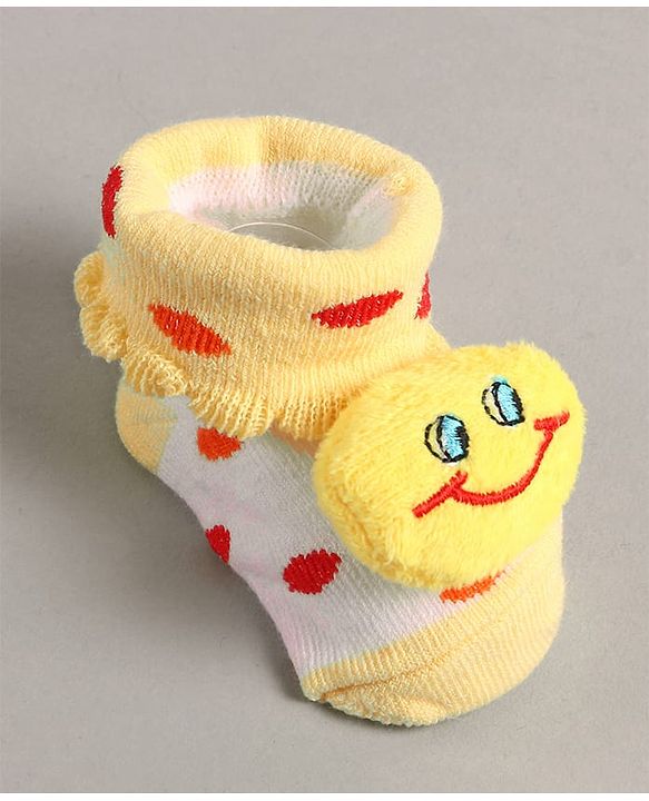 Cute Walk by Babyhug Slip On Sock Shoes with Smiley Applique - Yellow
