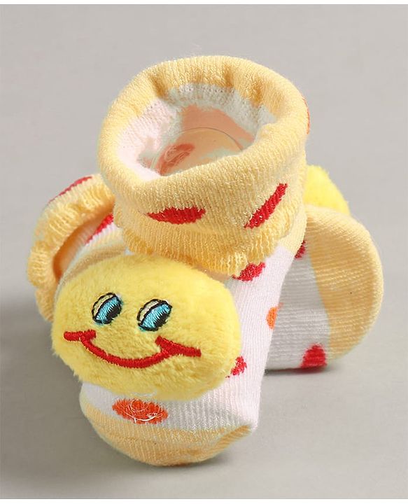 Cute Walk by Babyhug Slip On Sock Shoes with Smiley Applique - Yellow