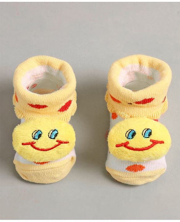 Cute Walk by Babyhug Slip On Sock Shoes with Smiley Applique - Yellow