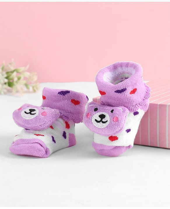 Cute Walk by Babyhug Slip On Sock Shoes with Bear Applique - Purple