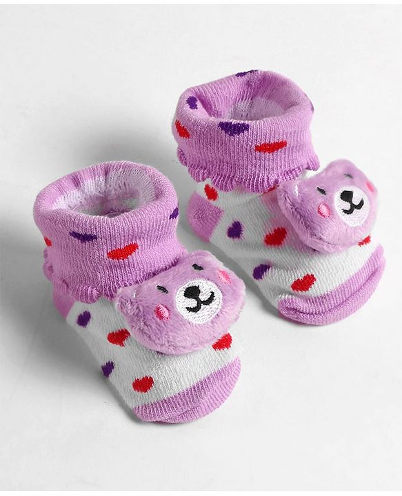 Cute Walk by Babyhug Slip On Sock Shoes with Bear Applique - Purple