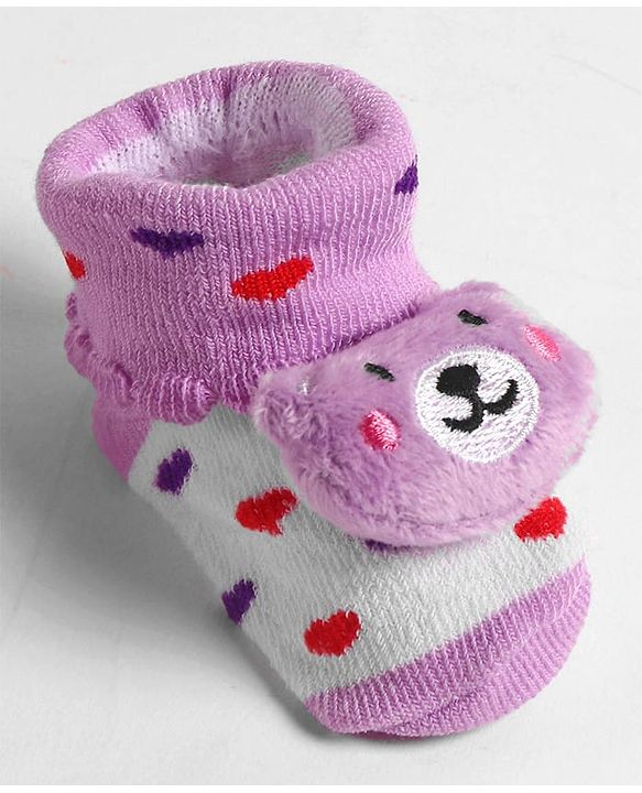 Cute Walk by Babyhug Slip On Sock Shoes with Bear Applique - Purple