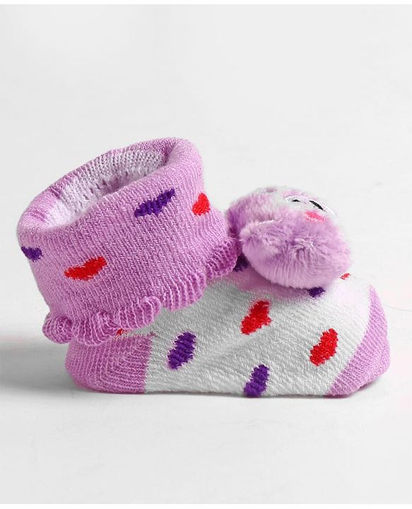Cute Walk by Babyhug Slip On Sock Shoes with Bear Applique - Purple