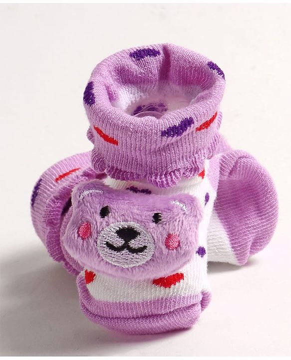 Cute Walk by Babyhug Slip On Sock Shoes with Bear Applique - Purple