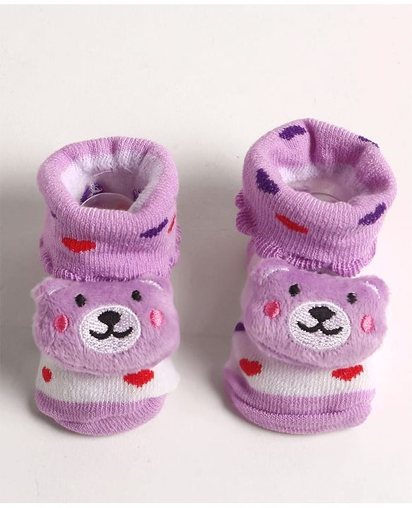 Cute Walk by Babyhug Slip On Sock Shoes with Bear Applique - Purple