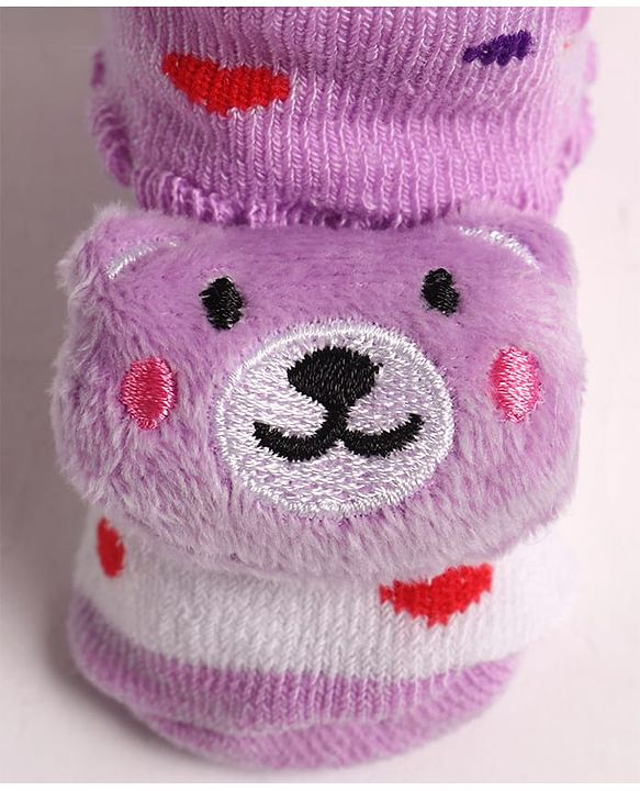 Cute Walk by Babyhug Slip On Sock Shoes with Bear Applique - Purple